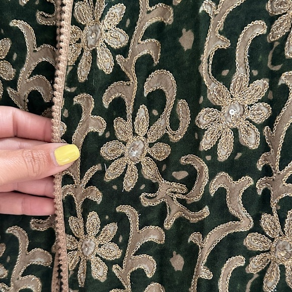 Soft Surroundings Soft Tariji Topper Green Gold Open Front Kimono Women’s M - Picture 5 of 13